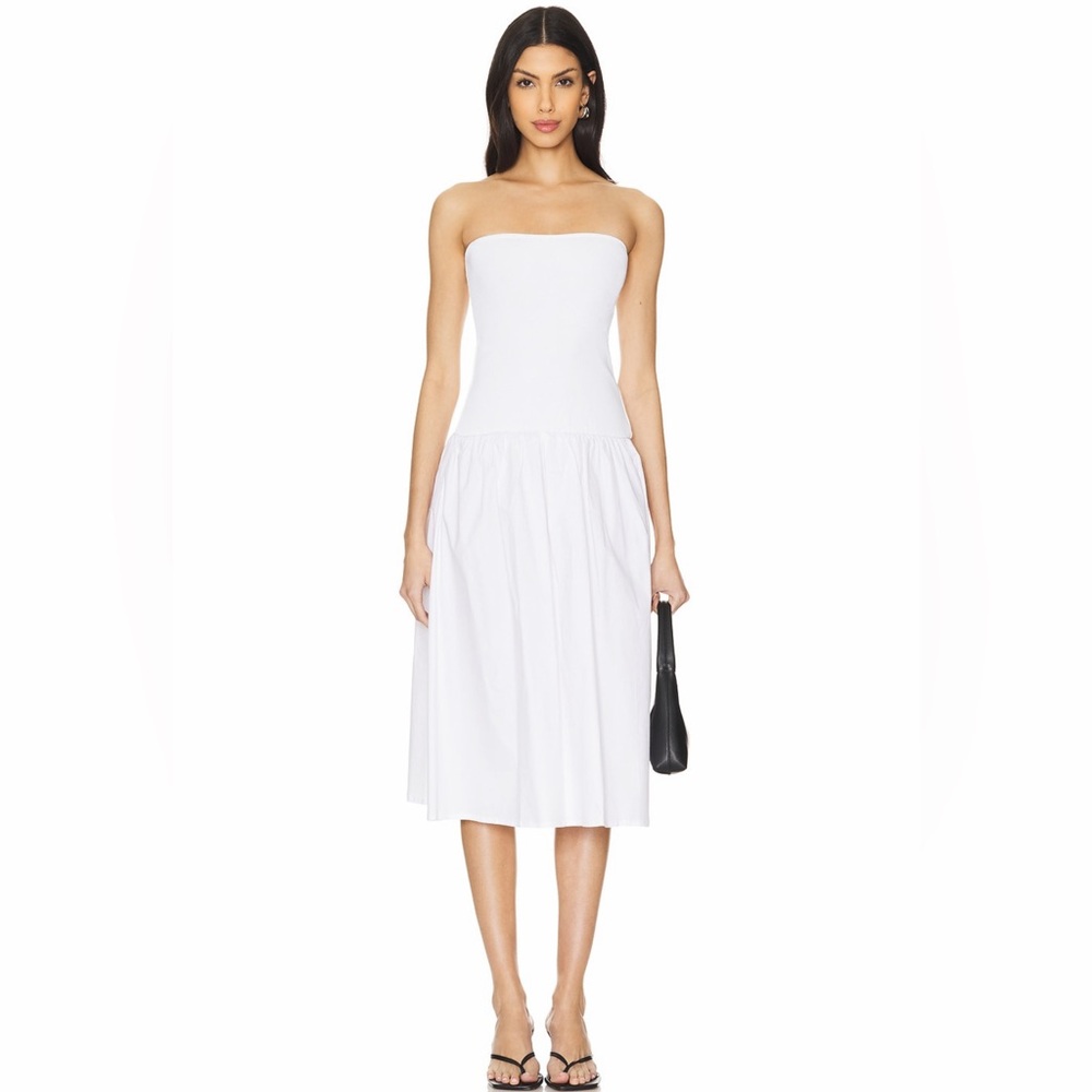 WeWoreWhat Revolve White Ribbed Strapless Tube Top A-Line Midi Dress Size M NWT